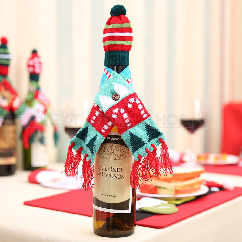 Christmas Knitted Wine Bottle Hat & Scarf Decor (Set of 3)-Next Deal Shop-Next Deal Shop
