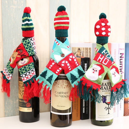 Christmas Knitted Wine Bottle Hat & Scarf Decor (Set of 3)-Next Deal Shop-Next Deal Shop