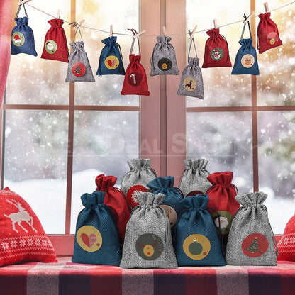 Fill Your Own Advent Christmas Calendar (24 x Jute Drawstring Bag and Number Sticker Set)-Next Deal Shop-Next Deal Shop