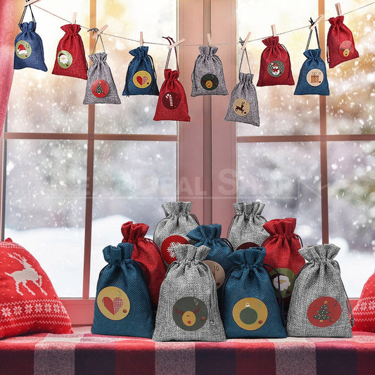 Fill Your Own Advent Christmas Calendar (24 x Jute Drawstring Bag and Number Sticker Set)-Next Deal Shop-Next Deal Shop