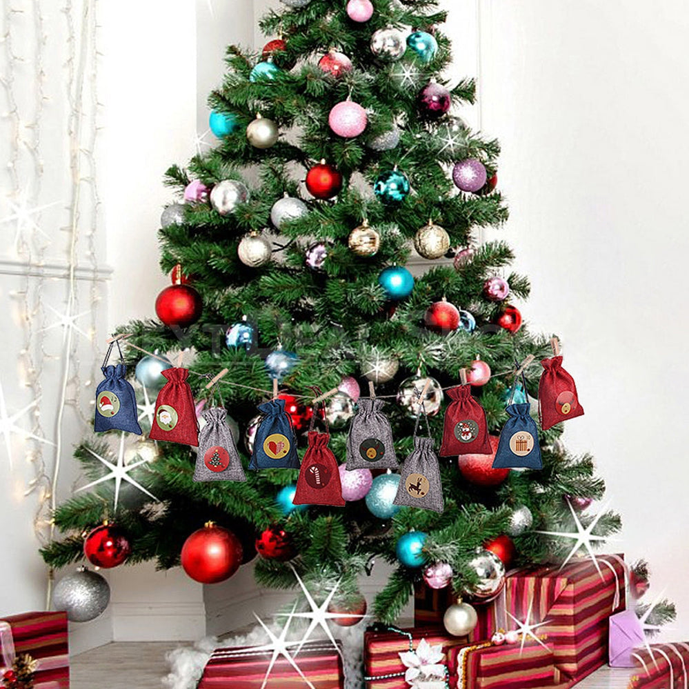 Fill Your Own Advent Christmas Calendar (24 x Jute Drawstring Bag and Number Sticker Set)-Next Deal Shop-Next Deal Shop