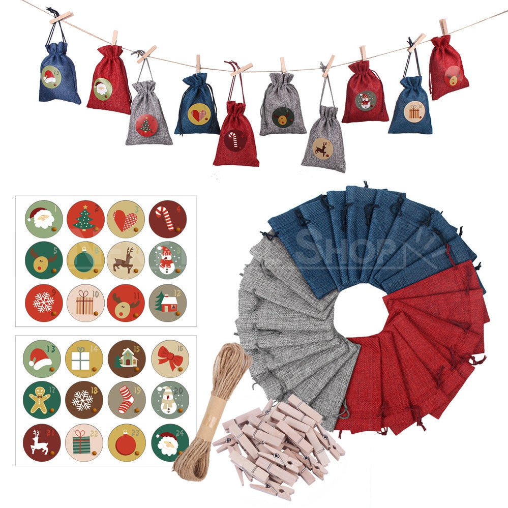 Fill Your Own Advent Christmas Calendar (24 x Jute Drawstring Bag and Number Sticker Set)-Next Deal Shop-Next Deal Shop