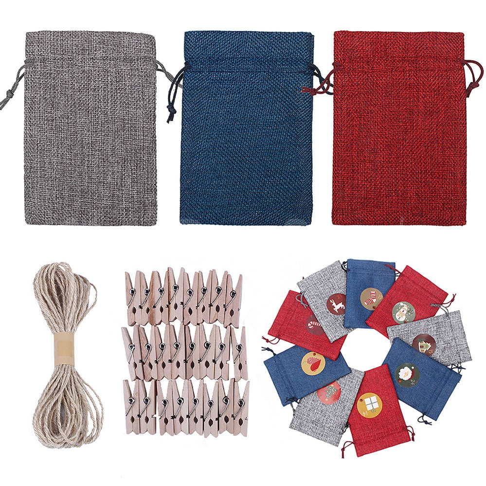 Fill Your Own Advent Christmas Calendar (24 x Jute Drawstring Bag and Number Sticker Set)-Next Deal Shop-Next Deal Shop