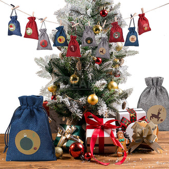 Fill Your Own Advent Christmas Calendar (24 x Jute Drawstring Bag and Number Sticker Set)