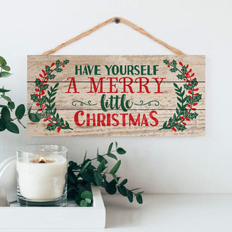 Handcrafted Merry Christmas Wood Plank Hanging Sign (7.8" X 3.9")