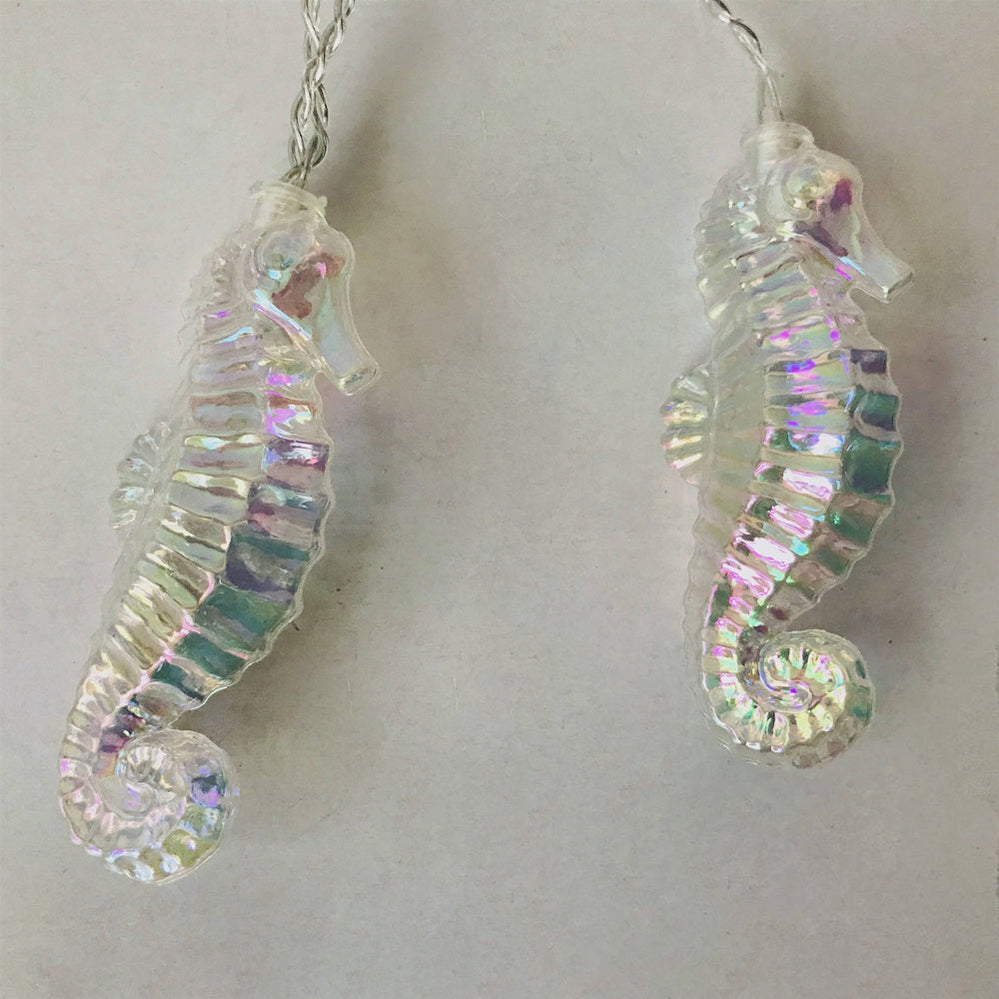 Battery Powered Nautical Iridescent Seahorse LED String Light - 4.9 ft, 10 LED, Coastal Home Lighting Decor