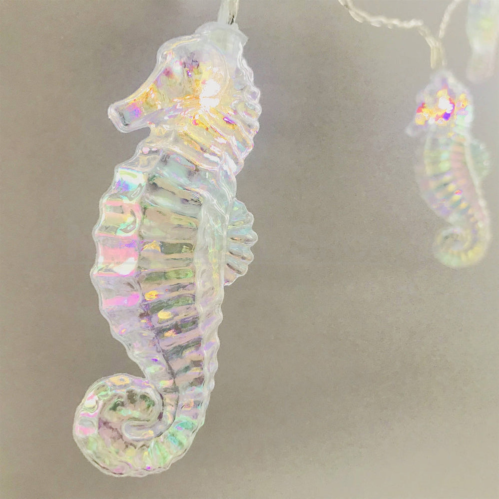 Battery Powered Nautical Iridescent Seahorse LED String Light - 4.9 ft, 10 LED, Coastal Home Lighting Decor