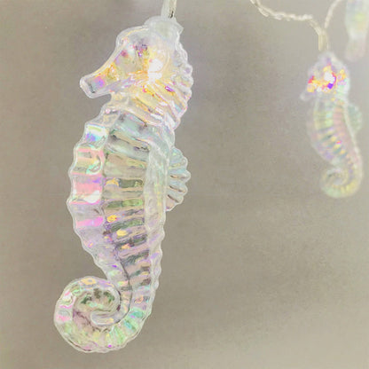 Battery Powered Nautical Iridescent Seahorse LED String Light - 4.9 ft, 10 LED, Coastal Home Lighting Decor