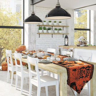 Linen Blend Woven Halloween Themed Table Runner