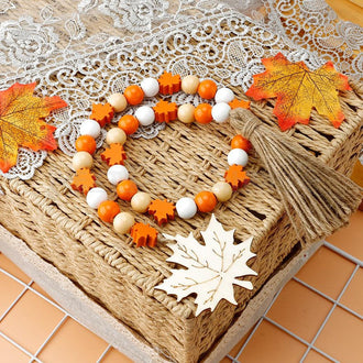 Maple Leaf Wood Bead Garland with Tassels