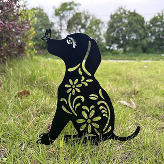 Metal Dog & Butterfly Garden Yard Stake