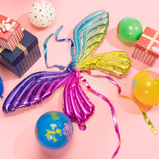 Strap-on Inflatable Rainbow Fairy Wings Balloon - 10 Pcs, Kids Birthday Cosplay Party Wearable Toy
