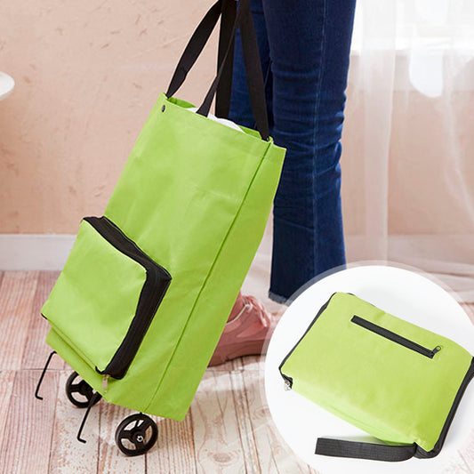 Collapsible Shopping Bag with Wheels - Portable Storage Bag for Supermarket, Outdoor and Household Use