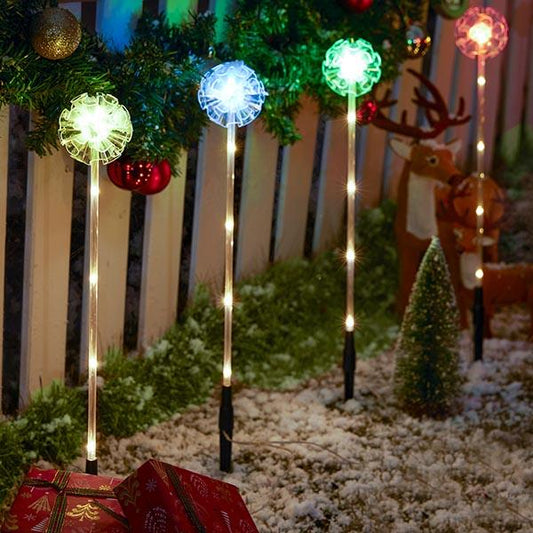 XMAS Solar-Powered Color Changing LED Dandelion 3 Piece Stake Set