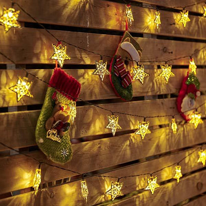 XMAS Solar-Powered LED Metal Stars String Light