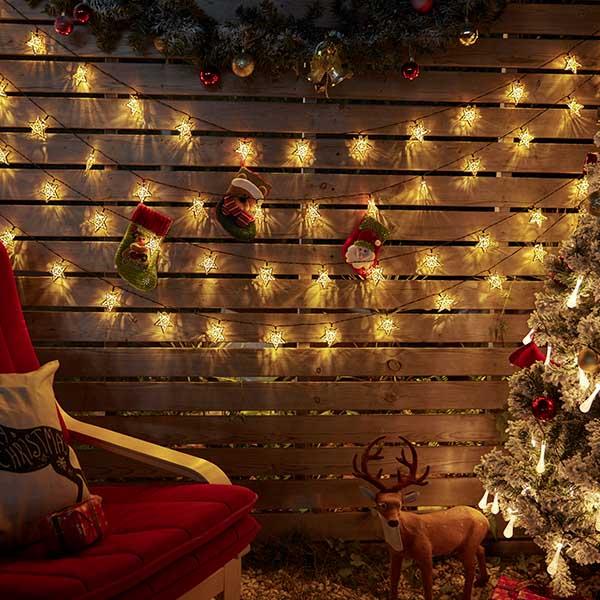 XMAS Solar-Powered LED Metal Stars String Light