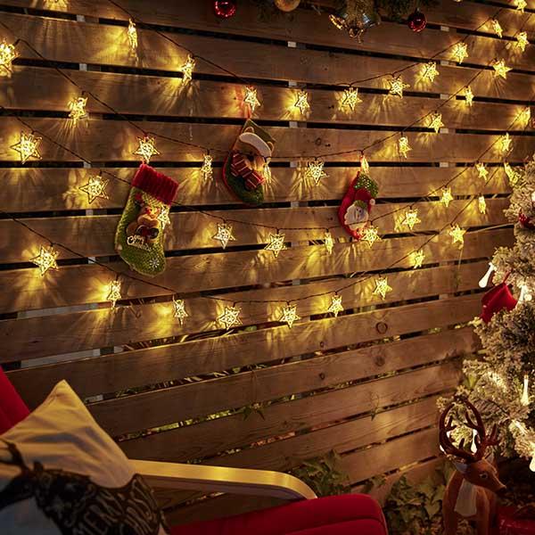 XMAS Solar-Powered LED Metal Stars String Light