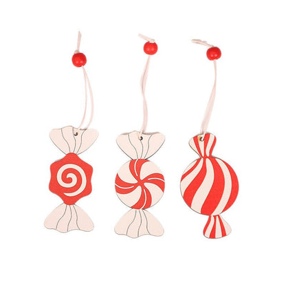 Festive Candy Wooden Hanging Ornament - Set of 9, Christmas Tree Home Wall Window Decor