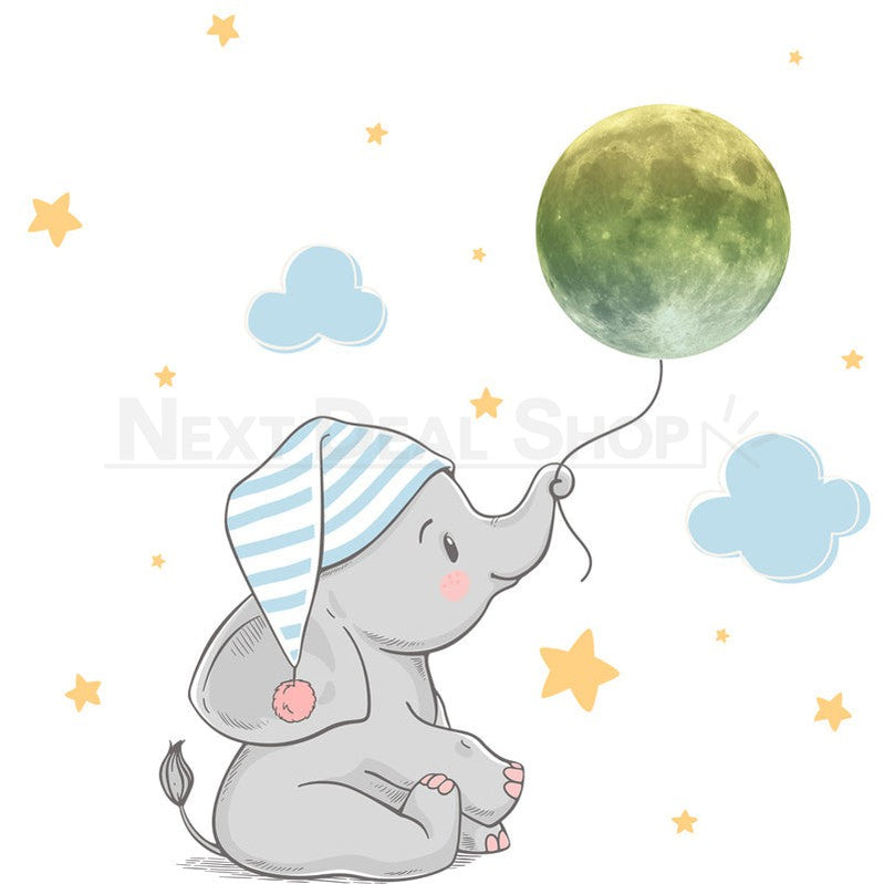 Glow in The Dark Elephant & Moon Sticker - Kids Bedroom Wall Window Decor