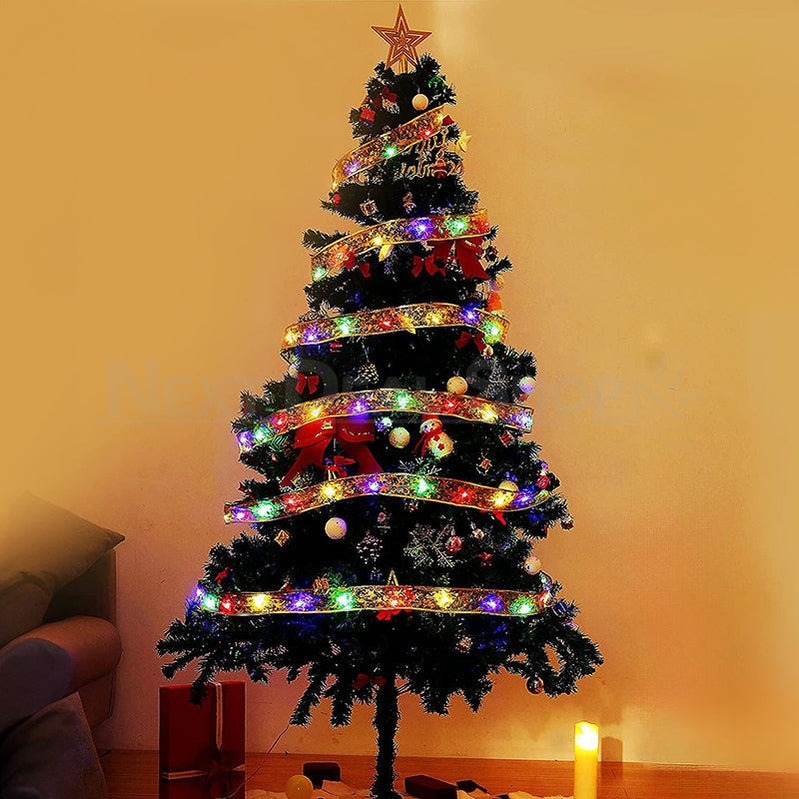 32ft Multi-Color LED Christmas Gold Ribbon Light - Home Tree Holiday Festive Lighting Decor
