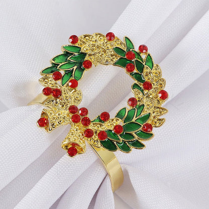 Rhinestone Christmas Wreath Napkin Ring - Set of 4, Holiday Dinner Table Napkin Holder Decor