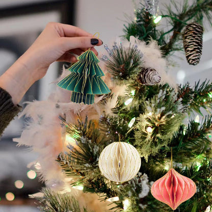 3 Pcs - Festive Honeycomb Paper Hanging Ornament - Christmas Tree Holiday Decor