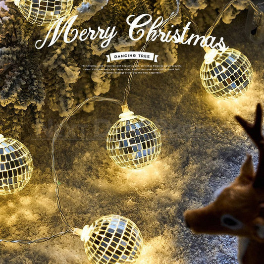 Battery Powered Dazzling Mirror Ball LED String Light - 5.9 ft, 10 LED, Christmas Holiday Decor Lighting