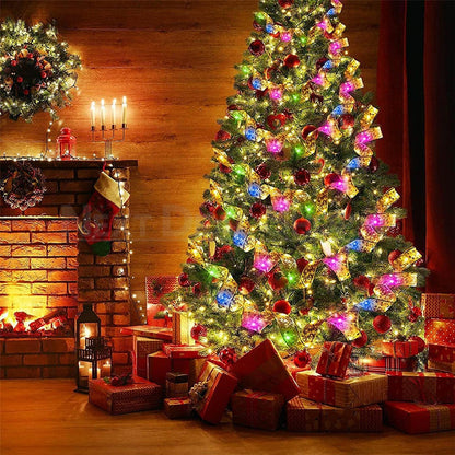 32ft Multi-Color LED Christmas Gold Ribbon Light - Home Tree Holiday Festive Lighting Decor