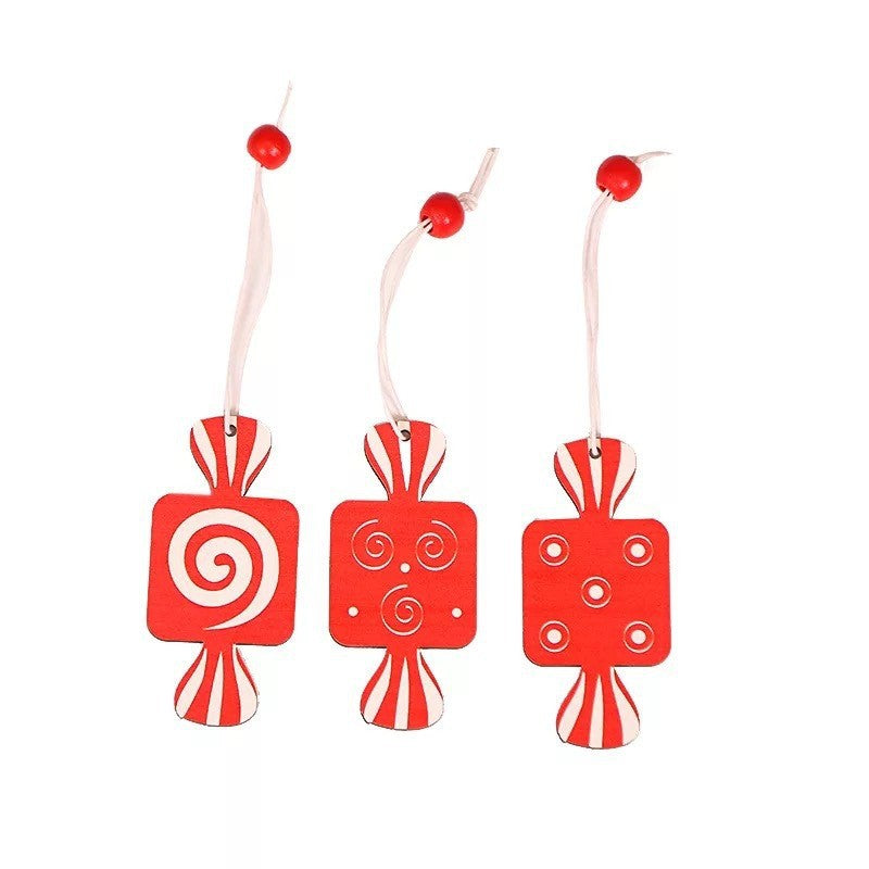 Festive Candy Wooden Hanging Ornament - Set of 9, Christmas Tree Home Wall Window Decor