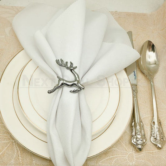 6 Pcs - Silver Reindeer Napkin Ring - Dining Table Christmas Holiday Tabletop Decor
