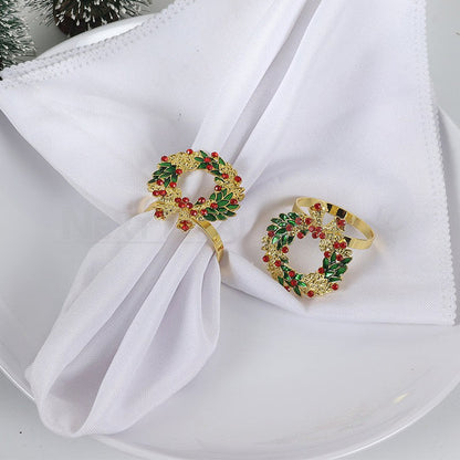 Rhinestone Christmas Wreath Napkin Ring - Set of 4, Holiday Dinner Table Napkin Holder Decor
