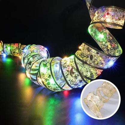 32ft Multi-Color LED Christmas Gold Ribbon Light - Home Tree Holiday Festive Lighting Decor