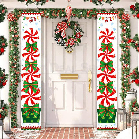 Candy Christmas Door Banner Set - Front Door Wall Porch Xmas Holiday Decor