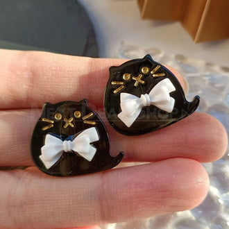 Black Cat with Bow Earrings