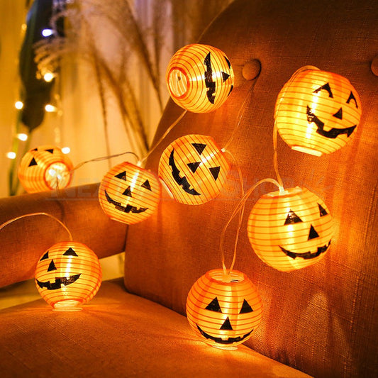 Battery Powered Halloween Pumpkin Lantern String Lights - 5.4 ft, 10 LED, Patio Home Window Holiday Spooky Decor