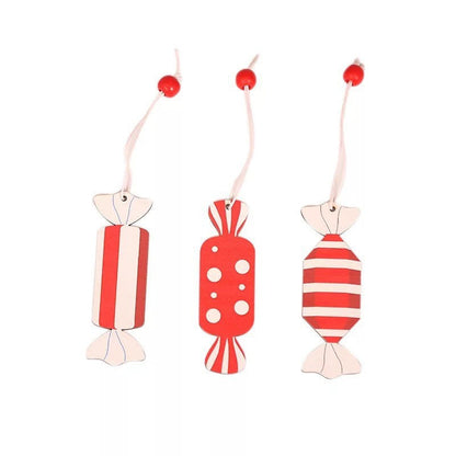 Festive Candy Wooden Hanging Ornament - Set of 9, Christmas Tree Home Wall Window Decor