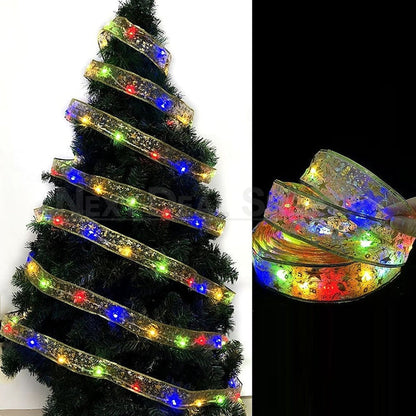 32ft Multi-Color LED Christmas Gold Ribbon Light - Home Tree Holiday Festive Lighting Decor