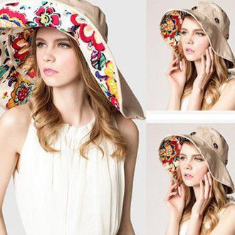 Large Brim Floppy Foldable Roll Up Beach Hat - Sun Protective Rating of UPF 50+