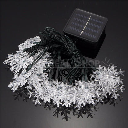 Solar-Powered Snowflake LED String Lights