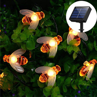 Solar-Powered LED Bee String Lights