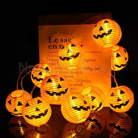 Battery Powered Halloween Pumpkin Lantern String Lights - 5.4 ft, 10 LED, Patio Home Window Holiday Spooky Decor