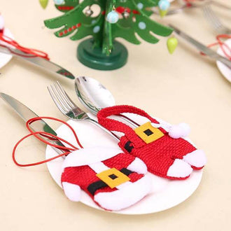4 Pcs Santa Suit Cutlery Holder
