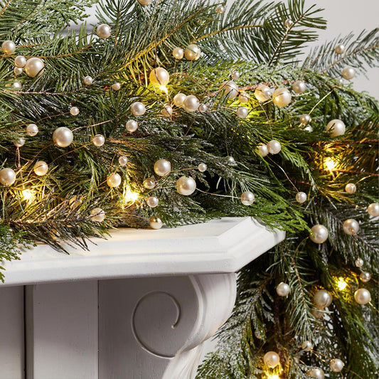 Battery Powered Copper Wire Pearl Beads String Lights - 16.4 ft, 50 LED, Home Wedding Holiday Festival Decor Lighting