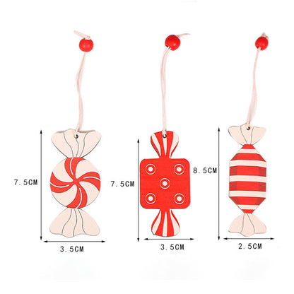 Festive Candy Wooden Hanging Ornament - Set of 9, Christmas Tree Home Wall Window Decor