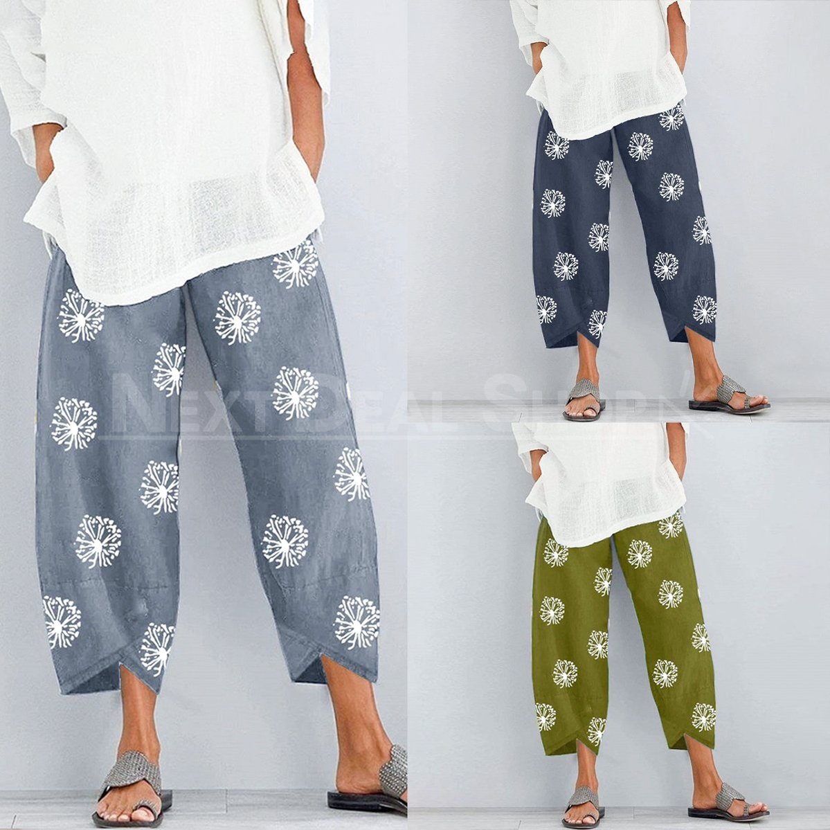 Dandelion Print Comfy Pants-SALORA-Next Deal Shop