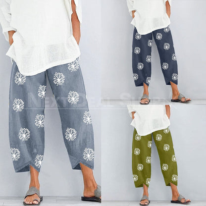 Dandelion Print Comfy Pants-SALORA-Next Deal Shop