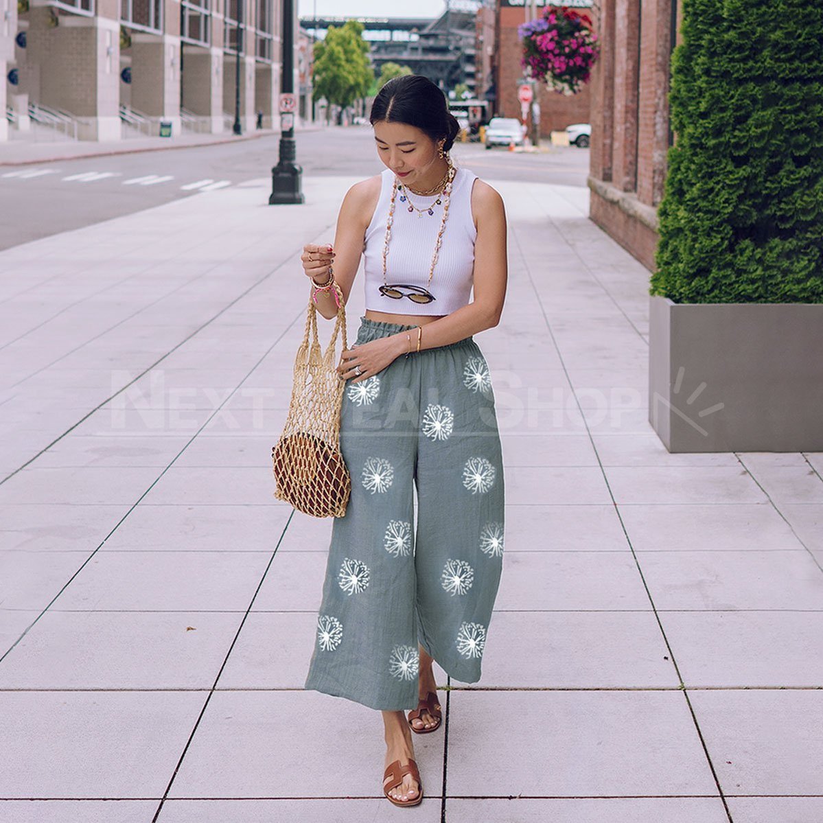 Dandelion Print Comfy Pants-SALORA-Next Deal Shop