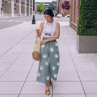 Dandelion Print Comfy Pants-SALORA-Next Deal Shop