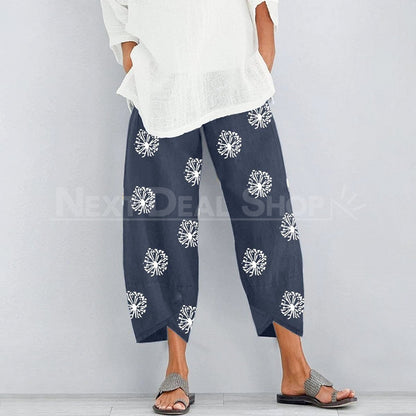 Dandelion Print Comfy Pants-SALORA-Blue-S-Next Deal Shop