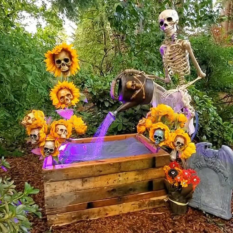 Halloween Spooky Sunflower Skull Garden Stake